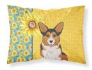 Summer Sunflowers Sable Pembroke Corgi Standard Pillowcase Lightweight Super Soft Easy Care Decorative Artwork Pillowcase, Standard