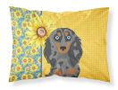 Summer Sunflowers Longhair Blue and Tan Dapple Dachshund Standard Pillowcase Lightweight Super Soft Easy Care Decorative Artwork Pillowcase, Standard
